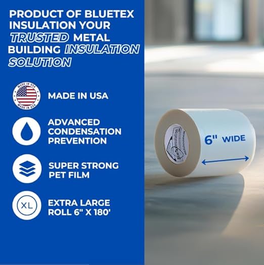 BlueTex Insulationㅤ 6" Wide x 180' Long White Vapor Barrier Seam Tape - 8 Roll Bulk Pack, Waterproofing & Great for Crawlspaces, Insulation Repair, Underlayment Seams, Metal Building Insulation Seams