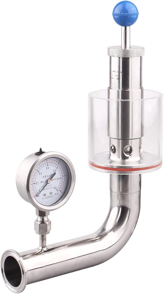 DERNORD SS304 Sanitary 1.5" Tri Clamp Adjustable Pressure Relief Safety Valve with Pressure Gauge