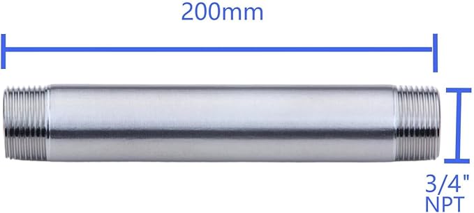CONSTELLAR 304 Stainless Steel Pipe Fitting - 3/4" NPT Male x 3/4" NPT Male Threaded Thickened Pipe Wall, 200mm (8 inch) Length Heavy Nipple Seamless Pipe (1 Pcs)