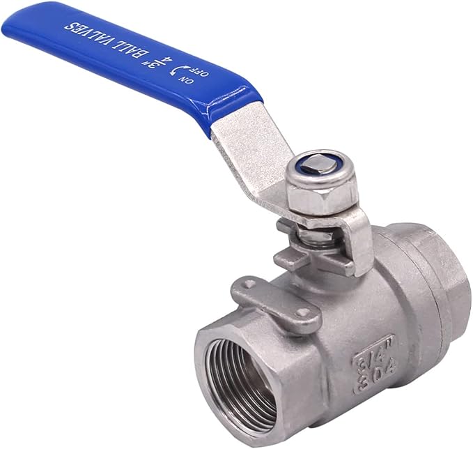 DERNORD Full Port Ball Valve Stainless Steel 304 Heavy Duty for Water, Oil, and Gas with Blue Locking Handles (3/4" NPT)