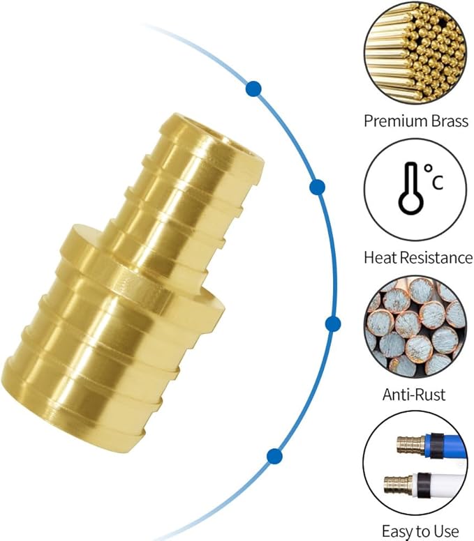 Hooshing 10PCS PEX Fittings 3/4" to 1/2" Reducing Coupling Solid Brass Barb Crimp For PEX B Pipe Hose Fittings