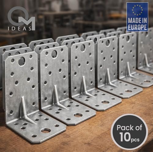 10 Pack Angle Brackets (3.54" x 1.97" x 2.17") Heavy Duty Corner Sleeper Bracket with Beading Timber Wood Metal Joining Fixing L Galvanised Steel Sheet Connector