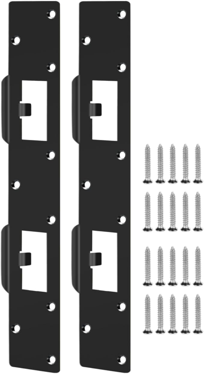 Double Holes Latch Reinforcement Plate Heavy Duty Security Latch Plate Security Striker Plates for Exterior Interior Door Deadbolt Fix Door Frame for 4.5 inch Hole Center (Black-2Pcs)