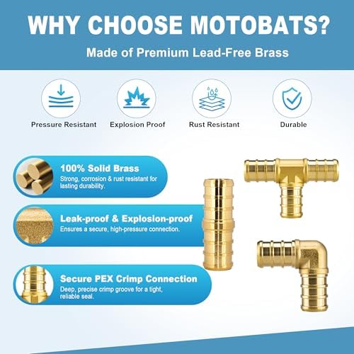 30 Pack 1/2" Pex Fittings Set, 10 Pcs Each Elbow,Tee and Coupling,Heavy-Duty Brass Crimp Fittings for PEX Pipes with Leak-Resistant Construction
