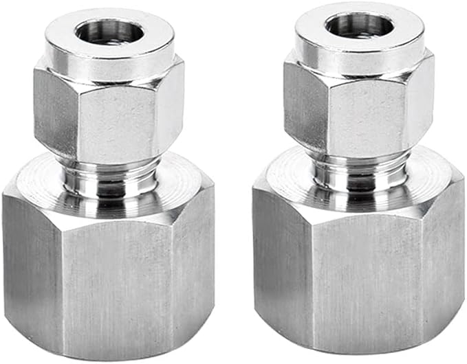 Stainless Steel 304 Compression Tube Fitting, Straight Adapter, 1/4" Tube OD x 1/8" NPT Female Coupler, Pack of 2