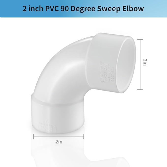 2 Pack PVC Pipe Fitting 2 Inch - 90° Sweep Elbow - LESSO 2" (SOC × SOC) High-Flow Capacity Plumbing Pool Systems, SCH 40
