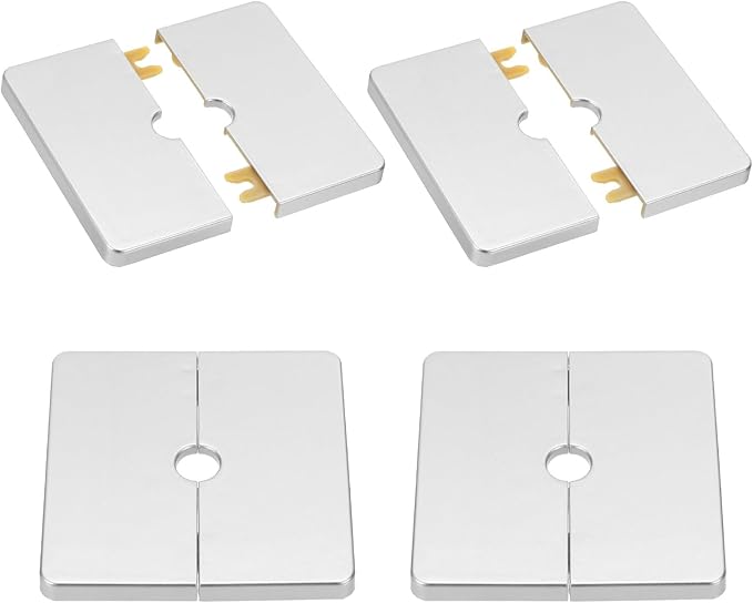 PATIKIL Wall Split Flange 86mm / 3.4" OD, 4 Pcs Square Escutcheon Plate Cover PPR Plumbing Cover Plates with Self-Adhesive Tape for 12mm / 0.5" Dia Water Pipe Faucet, Silver