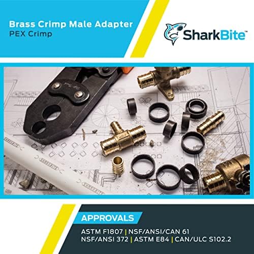 SharkBite Male Adapter, 1 in Crimp PEX x 3/4 in MNPT, Pack of 10, Brass Plumbing Fitting, UC142LF