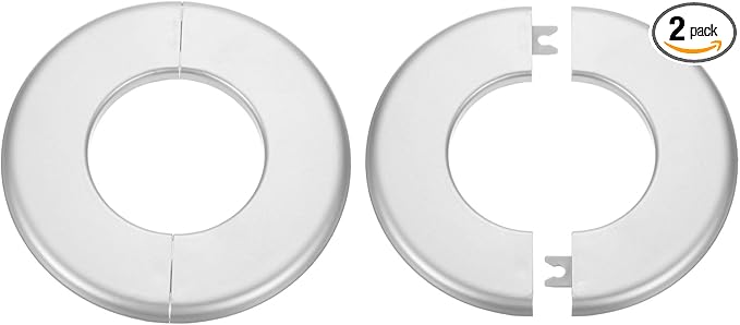 HARFINGTON 2pcs Wall Split Flange 64mm/2.5" Self-Adhesive Plumbing Cover Plates ABS Plastic Round Escutcheon Plate Buckle Design for Water Pipe Bathroom Kitchen Decoration, Silver Tone