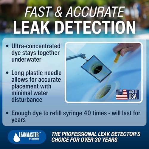 Leakmaster Pool Leak Detection Kit – 8 oz Yellow Dye with Reusable Syringe – High-Visibility Leak Finder for Pools, Hot Tubs & Spas – 40+ Refills– Professional Water Tracing Tool