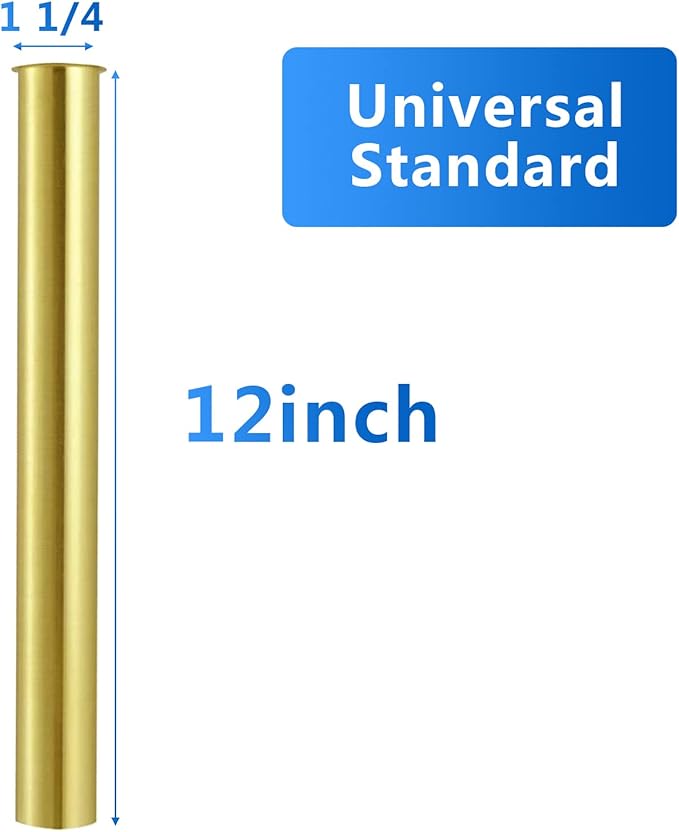 Flanged Sink Tailpiece 1-1/4 in. OD, 12 inch Brass Extension Tube for Trap, Drain Connections, Siphon Immersion Pipe For Bathroom Under Sink, Brushed Gold
