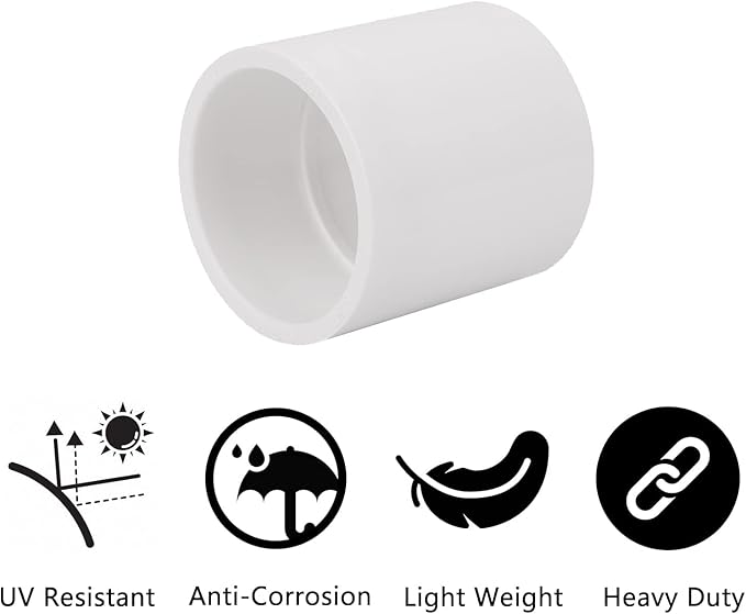 10Pack 1-1/4" PVC Pipe Coupling Adapter Pipe Fittings (Socket x Socket) Contractor Pack Schedule 40 Heavy Duty 1.25 Inch PVC Slip Socket Connectors for DIY PVC Shelf Garden Support Structure, White