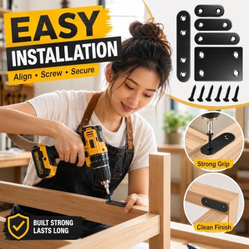100PCS Flat Plate Straight Bracket,36mm/46mm/56mm/60mm/76mm Flat Brace Bracket, 5 Sizes Stainless Steel Metal Brace Bracket for Wood