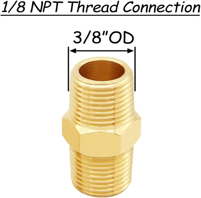 8PCS 1/8 Inch NPT Brass Hex Nipple Coupling 1/8" NPT x 1/8" NPT Male Threaded Equal Diameter Coupler Air Hose Pipe Fittings Adapter for Water/Oil/Gas