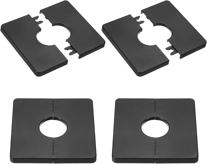 PATIKIL Wall Split Flange 86mm / 3.4" OD, 4 Pcs Square Escutcheon Plate Cover PPR Plumbing Cover Plates with Self-Adhesive Tape for 27mm / 1.1" Dia Water Pipe Faucet, Black