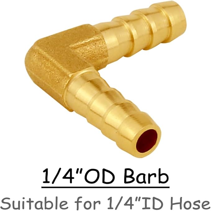 6PCS Solid Brass 1/4"OD Barb Elbow Fittings 2-Way 90 Degree L Right Angle Barbed Fitting for Water/Oil/Gas