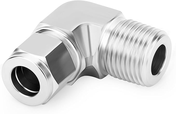 TAISHER 1PCS 316 Stainless Steel 90 Degree Compression Tube Pipe Fitting Connector, 1/2" Tube OD x 3/8" NPT Male Adapter