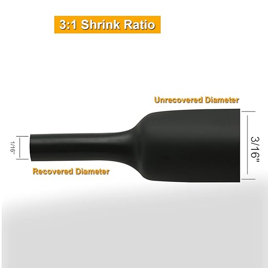 TKDMR 65 Ft 3/16" Heat Shrink Tubing - 3:1 Ratio Marine Grade Heat Shrink,Wire Cable Adhesive Lined Tube Insulation Seal Against Moisture Corrosion and Air Leakage.Black