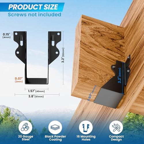 20 pcs 2x4 Joist Hangers Black 18 Gauge Face Mount Joist Hangers , 2x4 Brackets Fits Truss Connectors,Rafter Hanger for Floor Deck and Ceiling Joists Q235B Steel Black Powder Coated