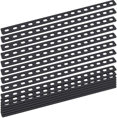 Zonon 10 Pcs 16 Inches Flat Straight Brace Brackets Adjustable 201 Stainless Steel Mending Plate 408mm/16 '' Length 16 Screw Hole Straight Bracket, 2.8 mm Thickness, Slot for 5/16" Screw (Black)