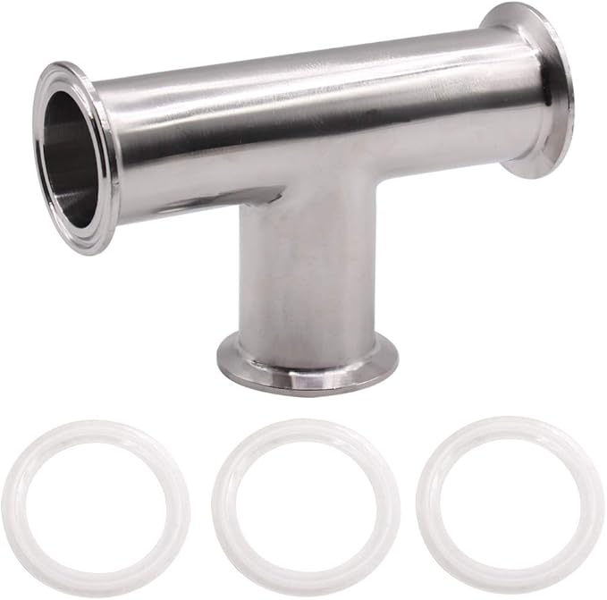DERNORD Clamp Tee 3 Way Stainless Steel 304 with 3 Silicone Gaskets Fits 2" Tri Clamp, 51mm Pipe OD Sanitary Fittings (2 inch)