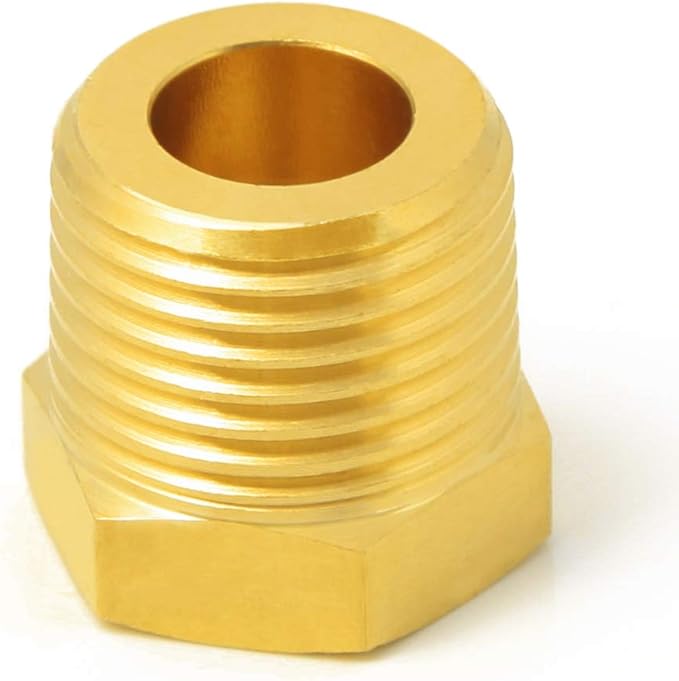 Brass Reducer Hex Bushing, 1/2" Male NPT to 1/8" Female NPT, Reducing Pipe Adapter Fitting (Pack of 5)