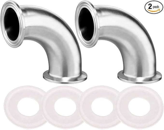 Beduan Elbow 90 Degree 1" Tube OD Stainless Steel 1.5" Tri Clamp Sanitary Pipe Fitting (Ferrule OD 50.5mm, Pack of 2)