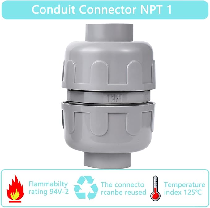 (3Pcs) NPT 1 inch Liquid-Tight Connector,PVC Flexible Conduit Double-Ended Connector,Straight 180 Degree,Two-Way Conduit Connector,Electrical Conduit Fittings