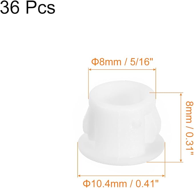 uxcell 8mm(5/16") Plastic Hole Plugs, 36Pcs Flush Type Panel Round Snap in Fastener Knockout Locking Plugs for Furniture Insert End Caps Panels, White