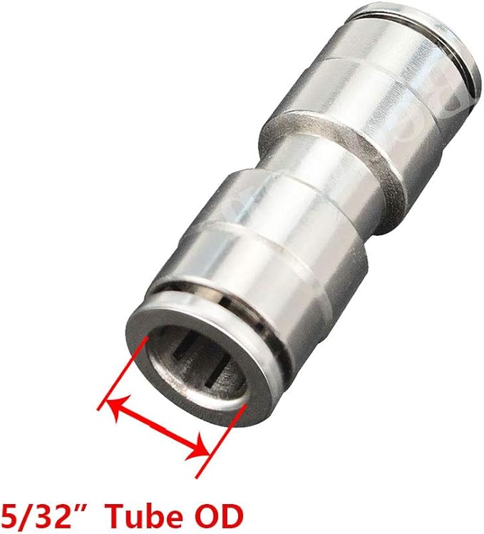 Beduan Push to Connect Fitting 5/32" OD Nickel-Plated Copper Pneumatic Air Fitting Straight Union Tube Connector (Pack of 2)