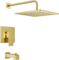 Lava Odoro 12-inch Square Bathtub and Shower Faucet Set Brushed Gold, Shower Trim Kit with Rough-in Valve High Pressure Gold Rainfall Shower Head and Handle Set, (Valve Included), SF106-SG-T