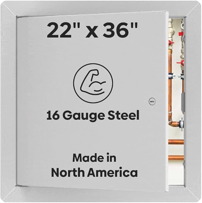 Best 22" x 36" Universal Access Panel – Flush Steel Door with Exposed Flange for Walls or Ceilings, 16-Gauge Cold Rolled Steel Frame, Screwdriver Cam Latch, White Powder-Coat Primer Finish, BA-UAP