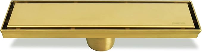 Neodrain 12-Inch Gold Linear Shower Drain, 2-in-1 Flat & Tile Insert Cover, Stainless Steel Linear Drain, Brushed Brass Rectangle Shower Floor Drain with Hair Strainer, Watermark&CUPC Certified