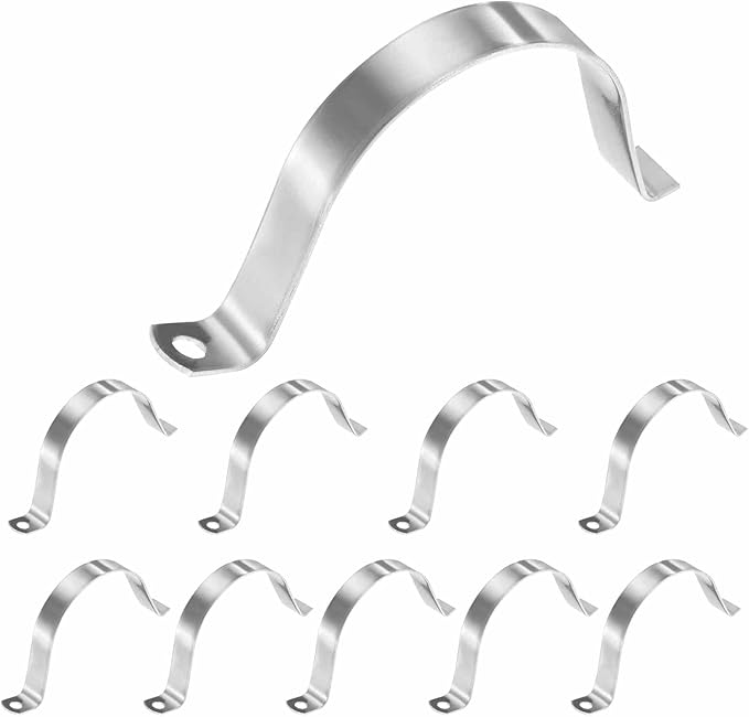 HARFINGTON 2-1/2 Inch Pipe Strap, 304 Stainless Steel Conduit Clip 10Pcs Single Hole Strap Clamp for Pipe Tube Cable Fixing (63mm, Silver)