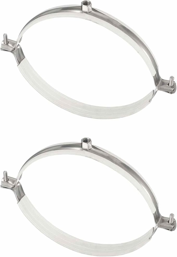 HARFINGTON 2pcs 201 Stainless Steel 7.5-7.9"/190-200mm Split Ring Pipe Hanger Pipe Strap Clamp Split Ring Hanger with Rubber for Tubing Shower Curtain Tiki Torch, Silver Tone