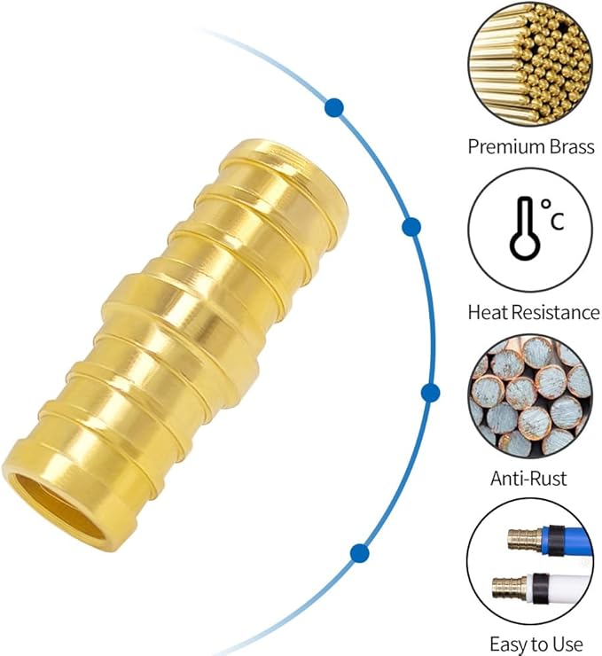 Hooshing 30PCS 1/2 Inch Straight Coupling PEX Fitting Soild Brass Barb Crimp For PEX Pipe Hose Fittings