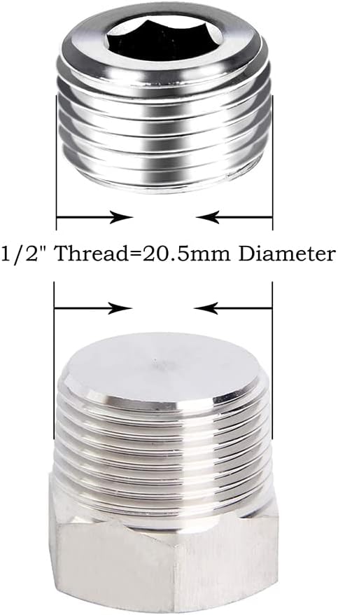 Joywayus Stainless Steel Pipe Plug Inter&Outer Hex Thread Pipe Fitting,1/8" 1/4" 3/8" 1/2" NPT Countersunk Plug Kit 22PCS