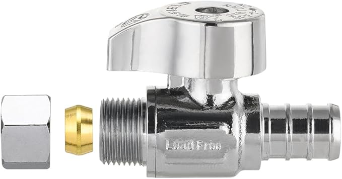 Pro 10-Pack EFIELD 1/4 Turn Straight Stop Valve 3/8" OD Compression x 1/2" Pex Crimp, Chrome Plated LF Brass, Heavy Duty,(VALVE376)