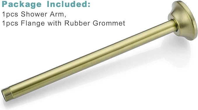 BESTILL 12 Inch Ceiling Mount Rain Shower Head Arm and Flange, Brushed Gold