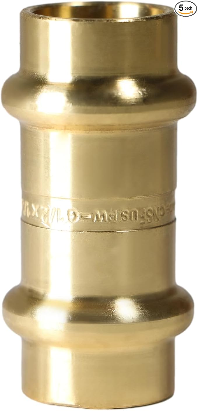 XFITTING 1/2 inch x 1/2 inch Press Coupling, Brass, 5 Pieces
