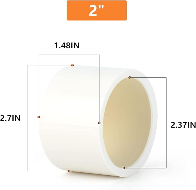 GASHER 8PCS PVC Pipe Fitting 2" PVC Pipe End Cap Plug Adapter, Furniture Grade Pipe Plug Socket Fittings, For Home or Industrial