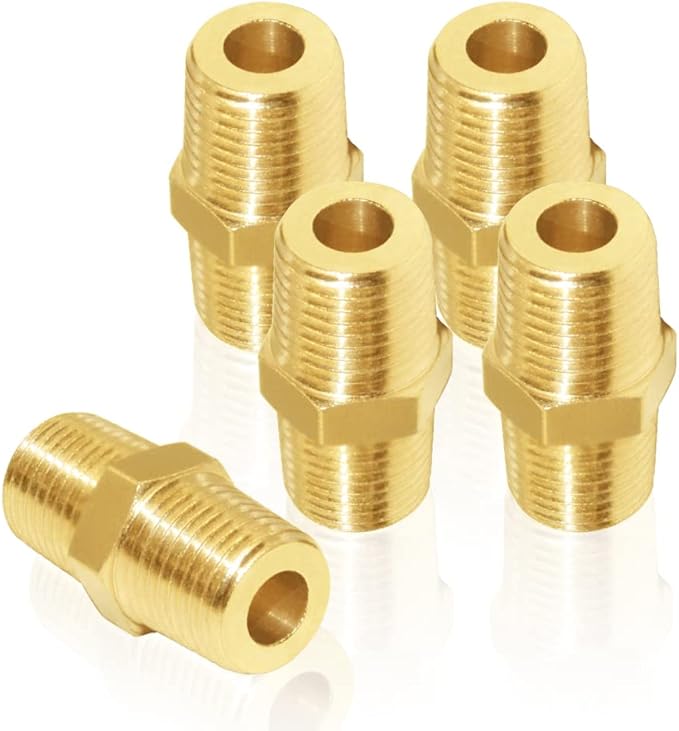 Joywayus Hex Nipple 1/8" Male x 1/8" Male NPT SolidBrass Threaded Straight PipeNipple Fittings for Brew Kit Home Piping (Pack of 5)