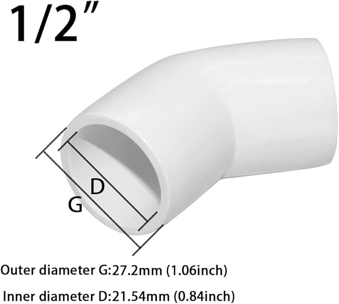 1/2" 45 Degree PVC Elbow Fitting, Furniture Grade 2 Way Elbow Side Outlet PVC Corner Fittings for DIY Building Furniture Greenhouse Shed Pipe Fittings Tent Connection (Pack of 8)