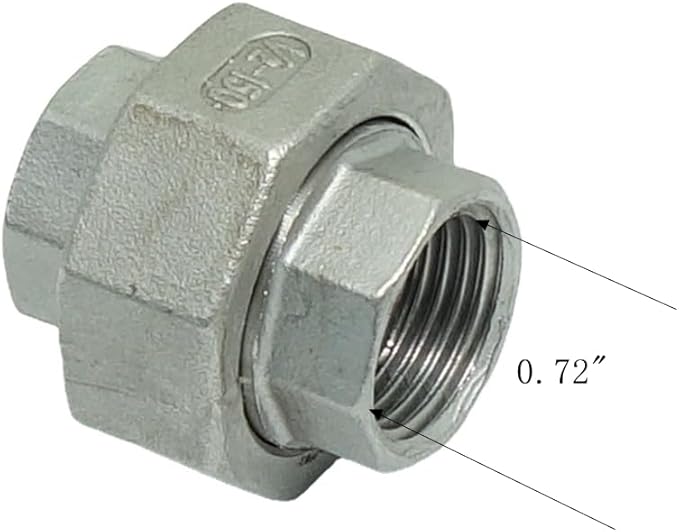 1 Piece Cast Pipe Fittings Threaded Union - 1/2" NPT Female Fitting Stainless Steel 304, Class 150