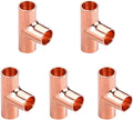 1/4" Copper Tee,Copper Three-Way Fitting Welding Joint, Sweat Solder Connection for Residential and Commercial Plumbing, HVAC Air Conditioning Systems (5 Pack)