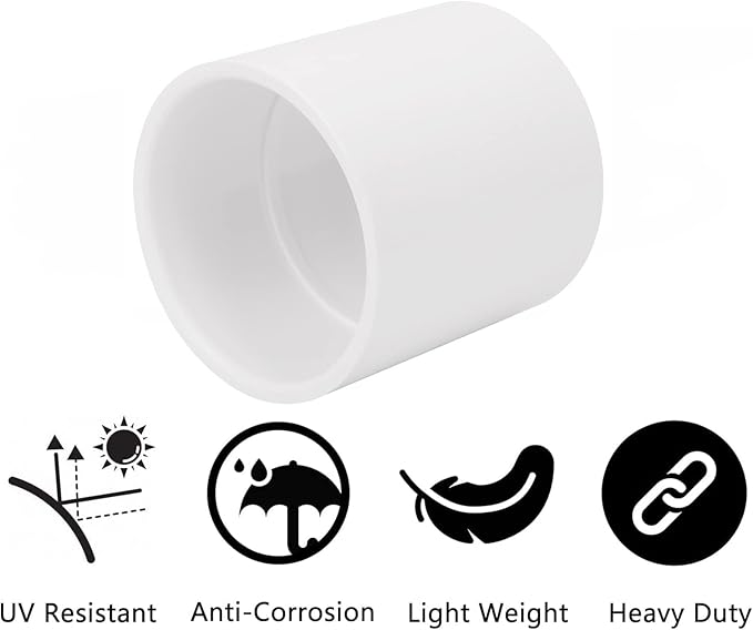 2Pack 3" PVC Pipe Coupling Adapter Pipe Fittings (Sx S) Contractor Pack Schedule 40 Heavy Duty 3 Inch PVC Slip Socket Connectors for DIY Shelf Garden Support Structure, White