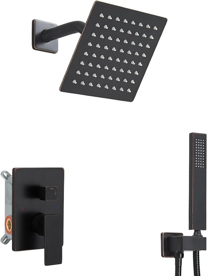 Oil Rubbed Bronze Shower System 6 Inch Bathroom Rain Mixer Shower Combo Set Wall Mounted Rainfall Shower Head and Handheld System Shower Faucet Set Rough-in Valve Body and Trim Kit