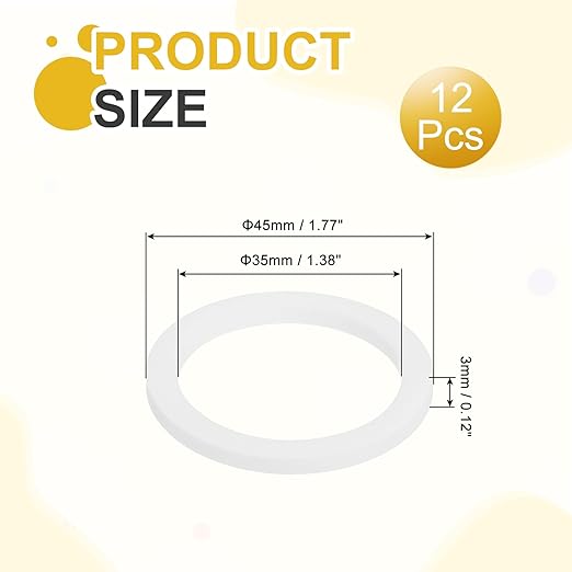 MECCANIXITY PTFE Flat Washers, 12Pack 45mm OD 35mm ID 3mm Thick Sealing Spacer Gasket Ring for Faucet Pipe Hose Bolt Machinery, White