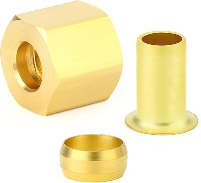 GASHER 60PCS Brass Compression Fitting Kit,Sleeve Ferrules&Insert Tube Support&Ferrule head,1/2" Tube OD