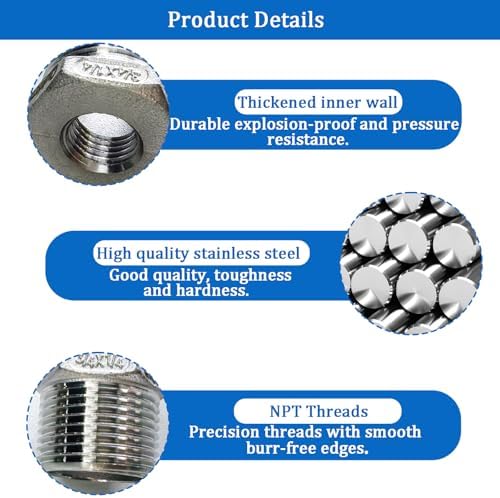 2 Pcs Stainless Steel Bushing 3/4" Male to 1/4" Female, 3/4" to 1/4" NPT Adapter Hex Stainless Steel Reducing Pipe Adapter Fitting Stainless Steel Fitting Pipe Hose Tube Adapter Convert